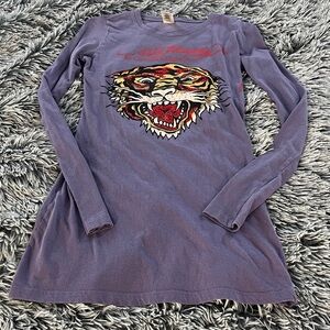 Purple Long Sleeve Shirt with Tiger Graphic with Rhinestones
